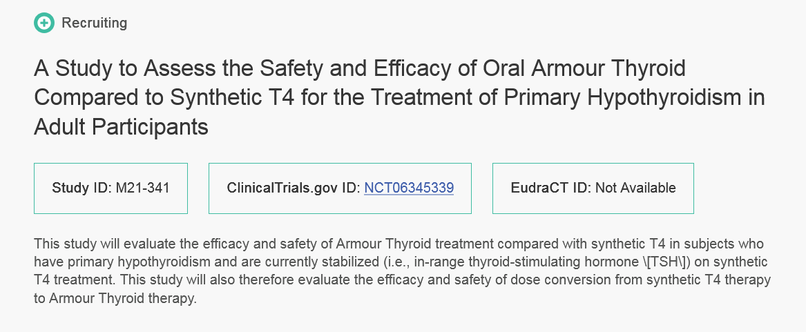 AbbVie Armour Vs T4 Clinical Study